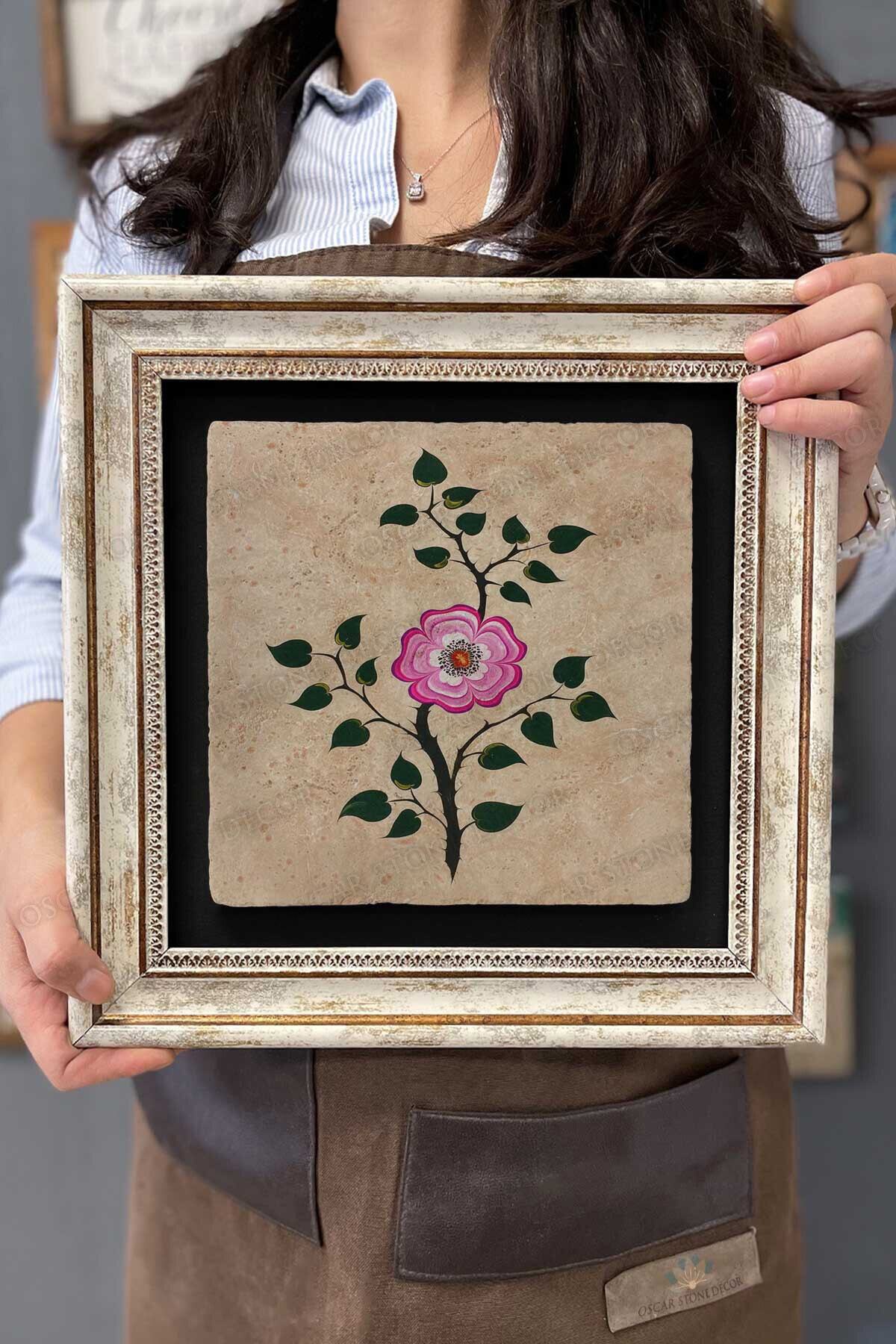 Framed Table Stone Wall Decor 30 X 30 Cm Ebruli Flower Table
