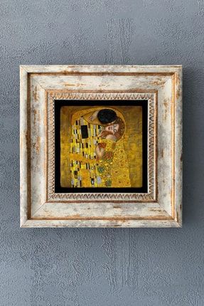 Gustav Klimt Öpücük Tablosu Kiss Çerçeveli Taş Tablo 20x20cm Wall Decor CDD-40-1422