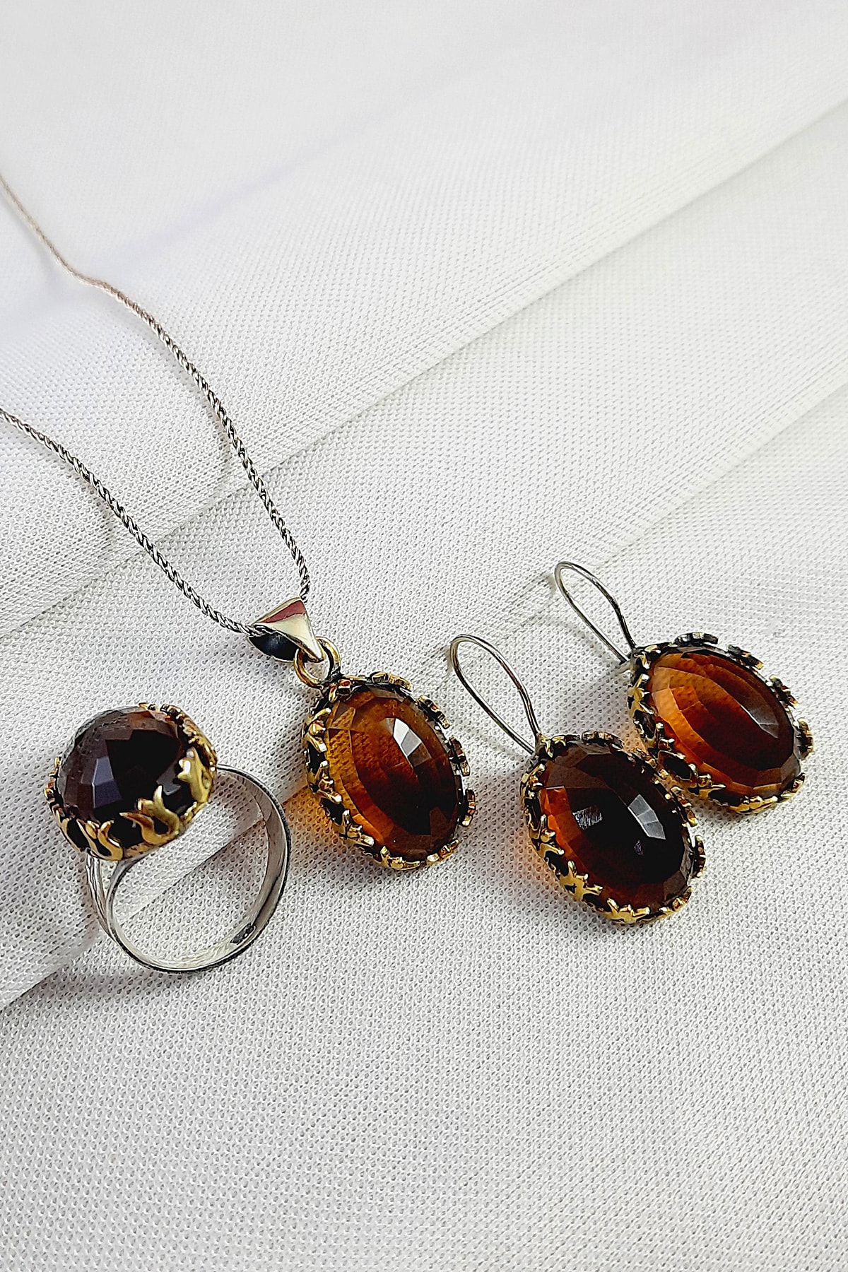 Altınışık Gümüşçülük 925 Ayar Gümüş Doğal Taşlı 3 Lü Set (ayarlanabilir Yüzük Ölçüsü)