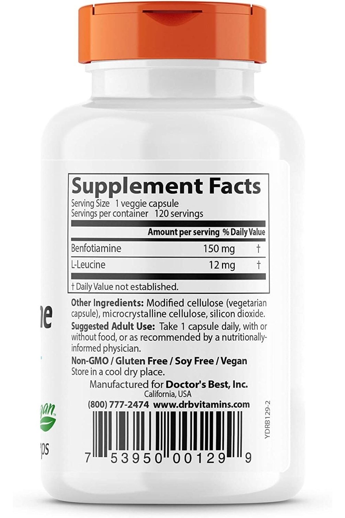 Doctor's Best-Benfotiamine 150 + Benfopure 150 Mg Vitamin B1 - L-leucine Glucose Metabolism Leucine 2