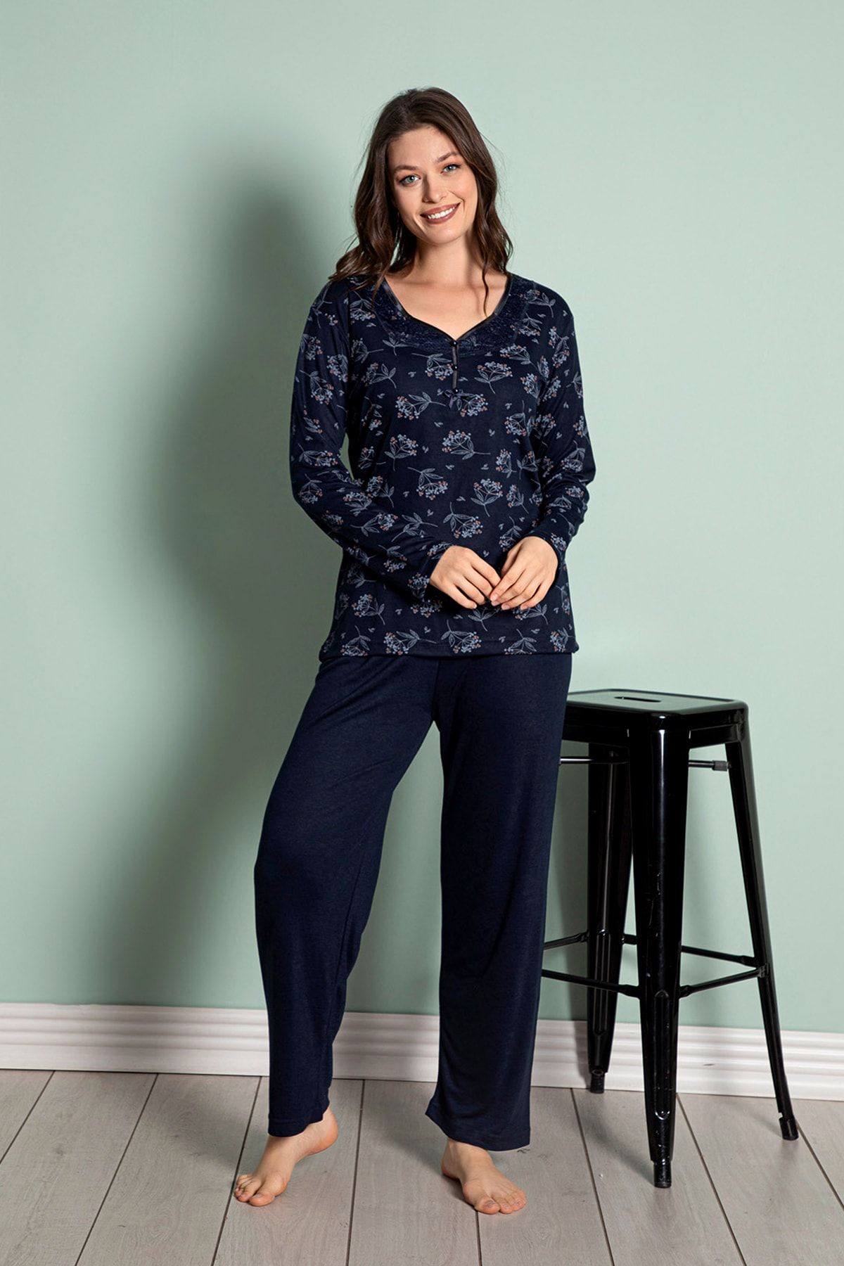 Uzun Kollu Viskon Anne Pijama Takımı- Anne Özel Serisi