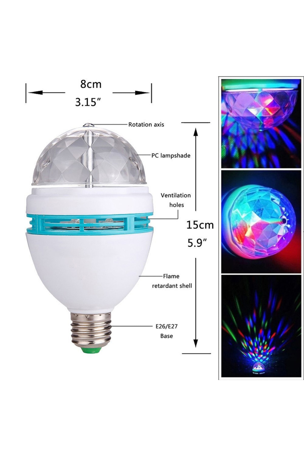 Yeni 2023 Renkli Disko Ampülü Hareketli 360 Derece Dönen Disco Topu Led Disko Dönen Ampul
