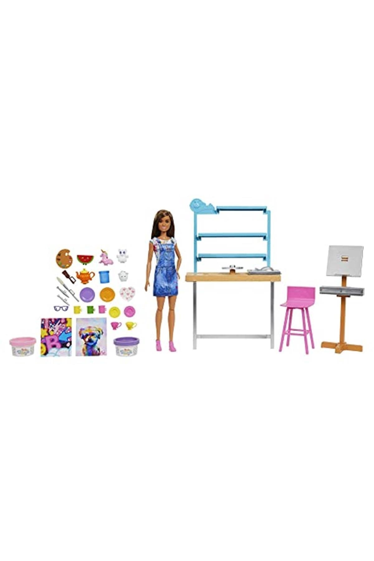 Barbie 'nin Sanat Atölyesi, Bebek (29 Cm), Çömlek Yapımı Ve Resim Sanatı Için 25'ten Fazla Ak