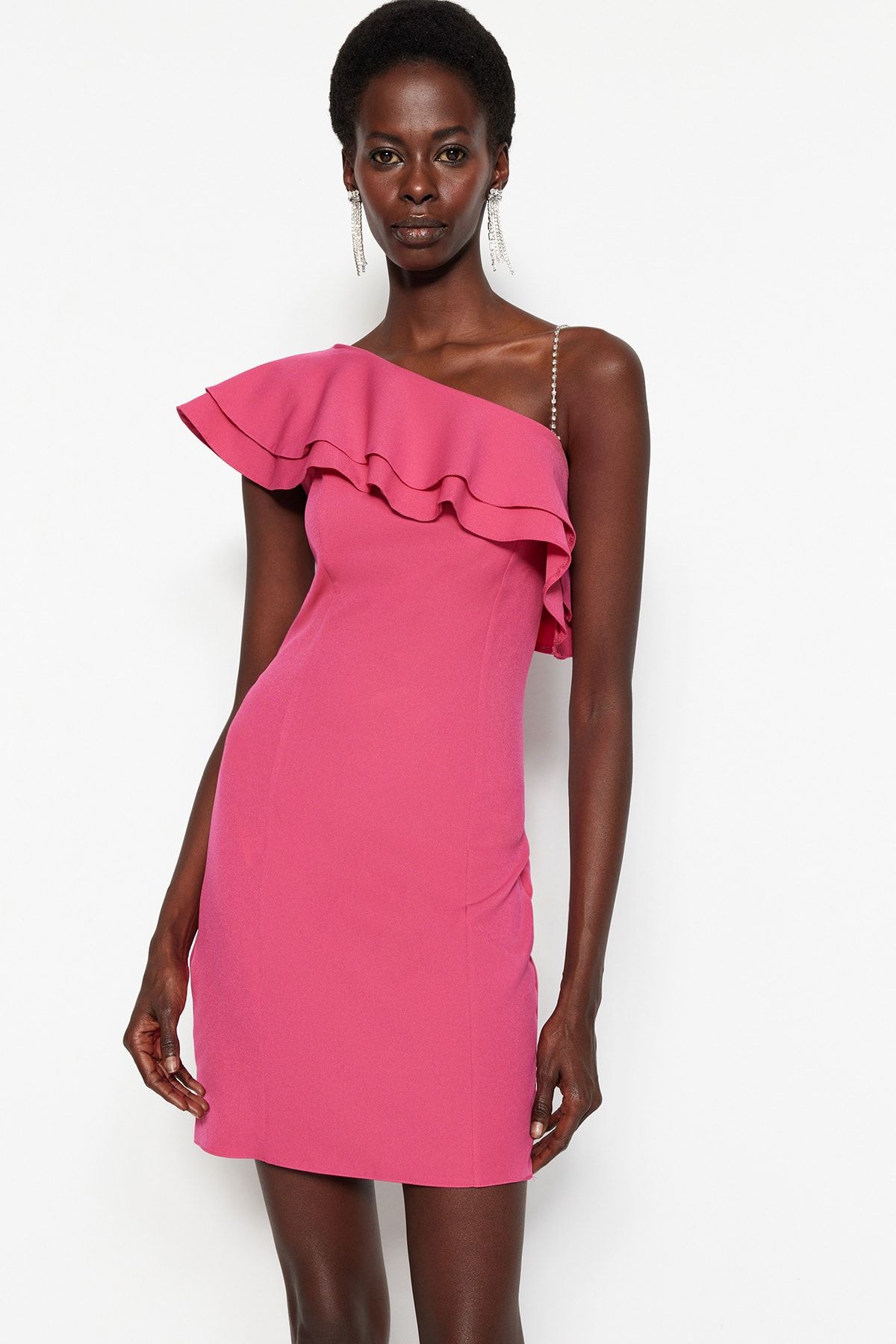 Trendyol Collection Fuchsia Woven Flounce Evening Dress