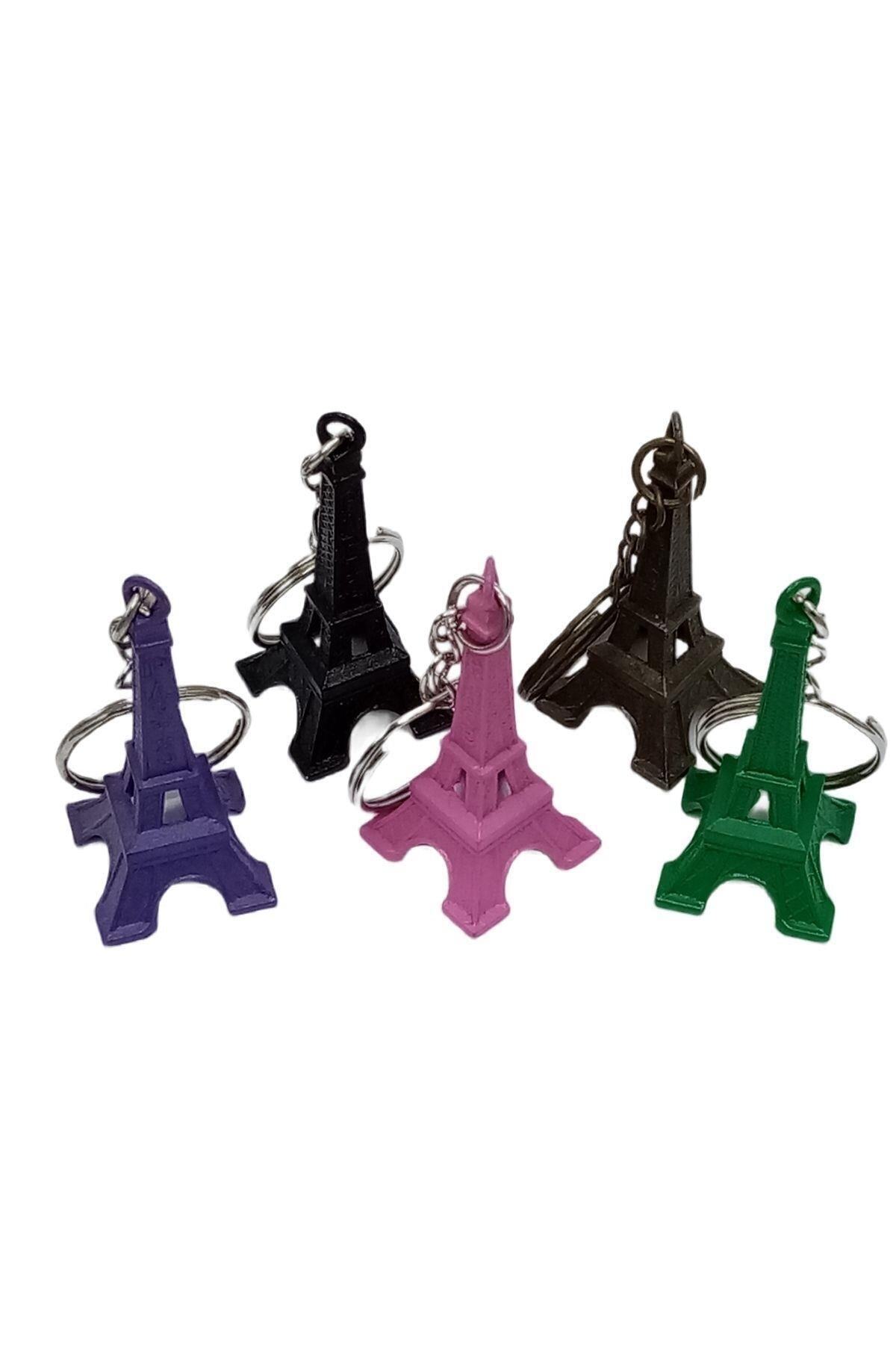 Dünyadan Hediyeler-Paris Eiffel Tower 3d Metal Keychain Colorful 5 Pieces 3