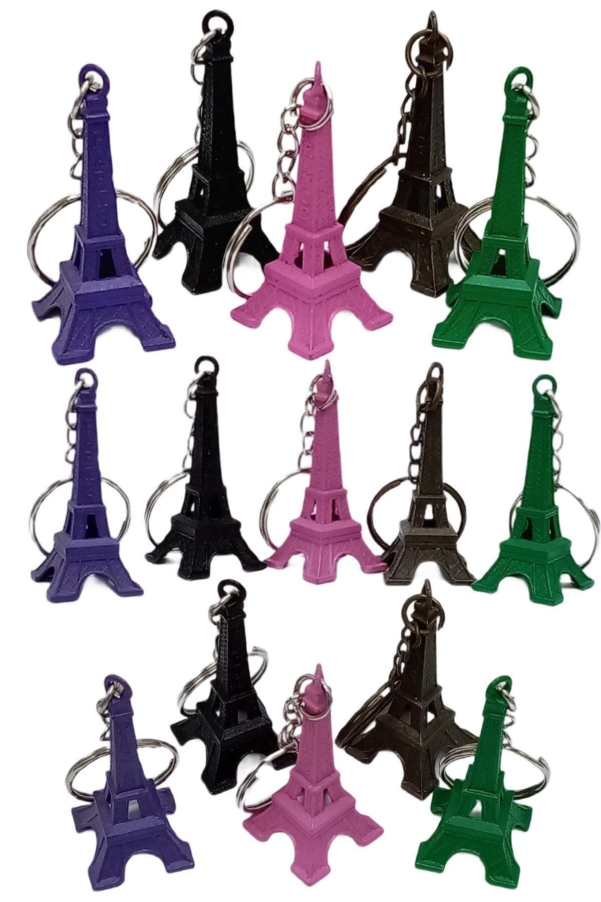 Dünyadan Hediyeler-Paris Eiffel Tower 3d Metal Keychain Colorful 5 Pieces 5