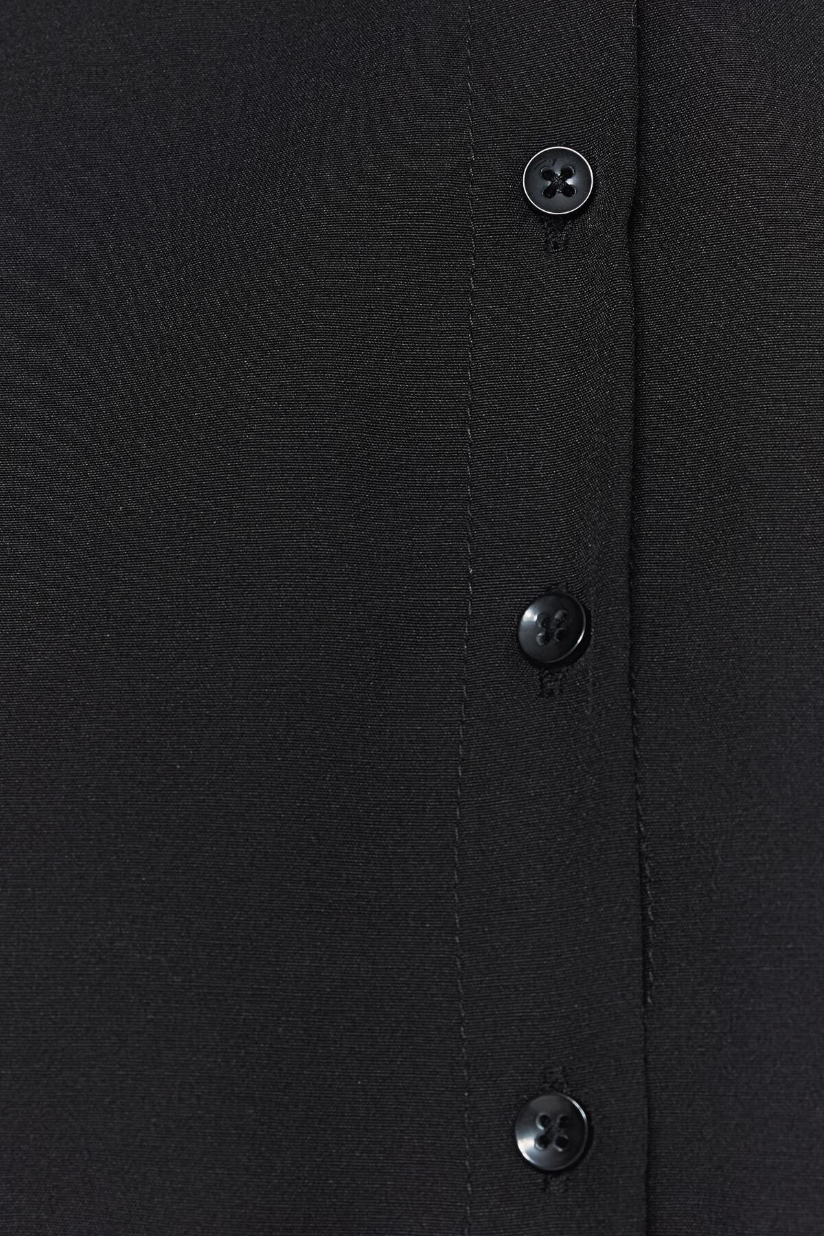 Trendyol Modest-Černý pásek s manžetou a manžetou, bavlněné tkané košilové šaty Tctss23Eb00072 5
