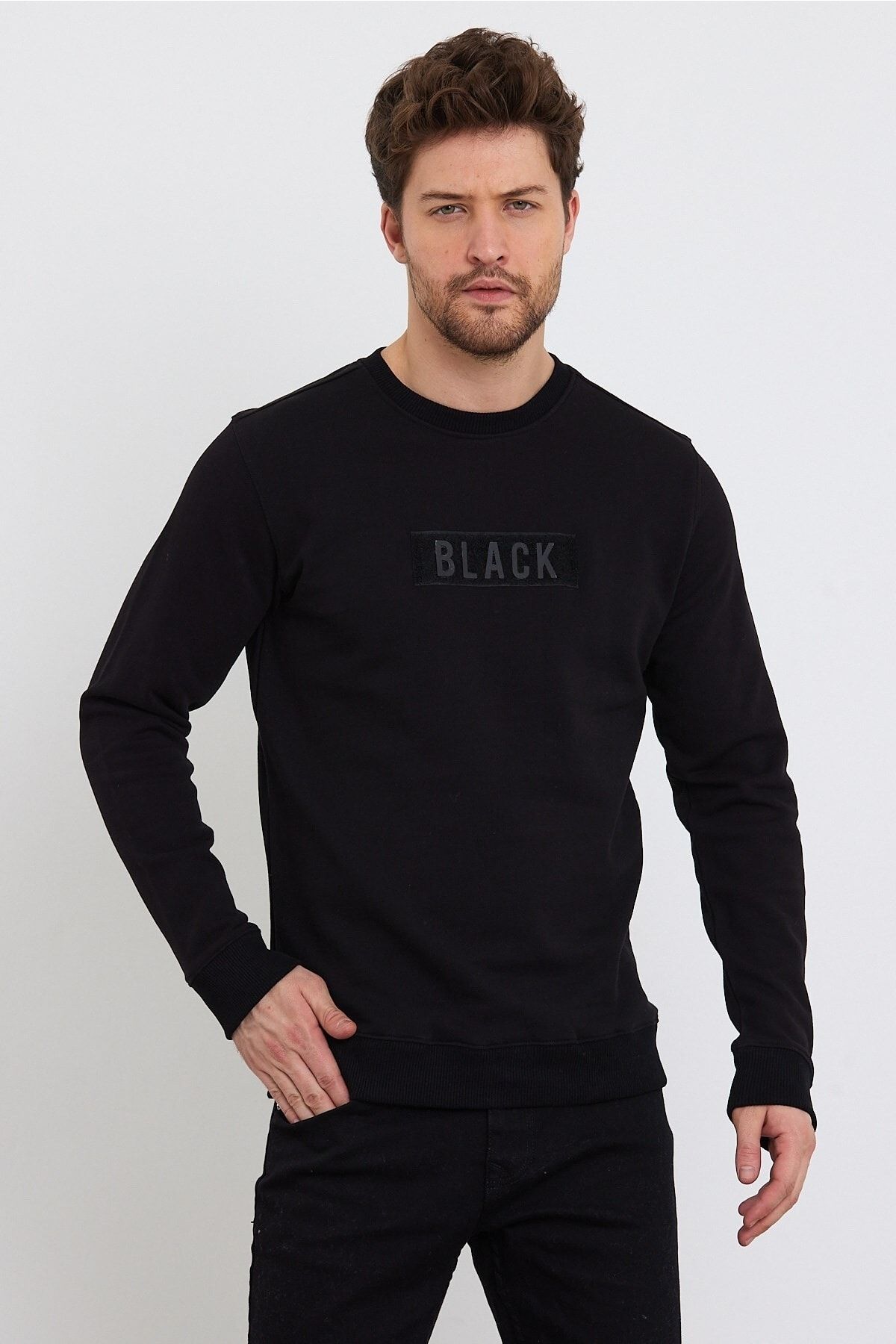 SPORTSTATİON Yakalı Standart Kalıp Pamuklu Black Siyah Erkek Swetshirt