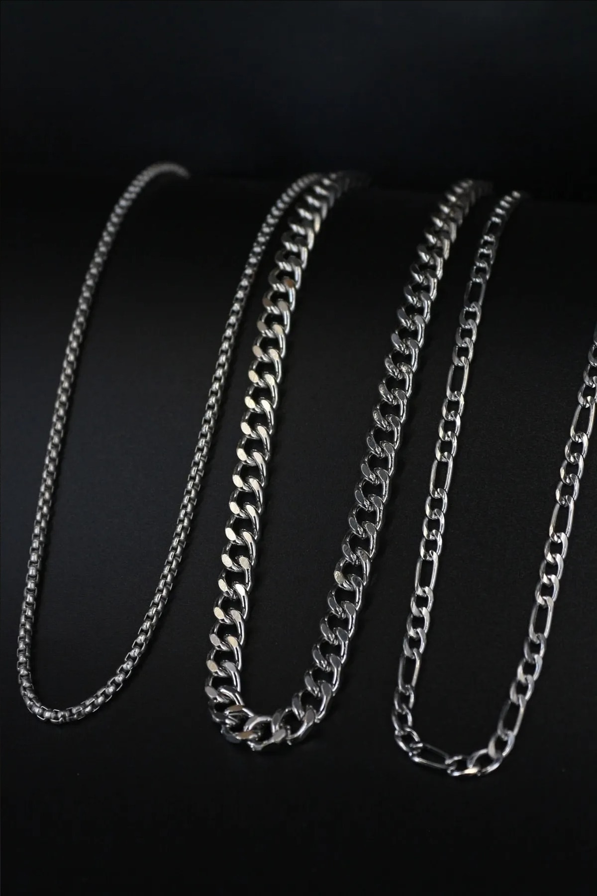 dergavud 3'lü Figoro, Traşlı Ve Örme Zincir Kolye Seti