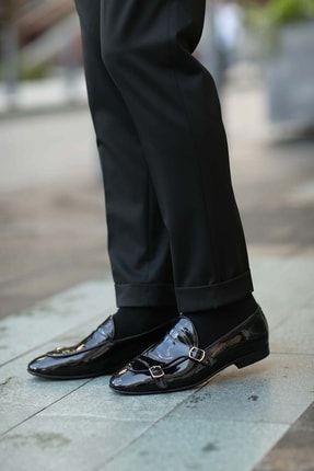 Erkek Siyah Tokalı Rugan Hakiki Deri Ayakkabı E211080001