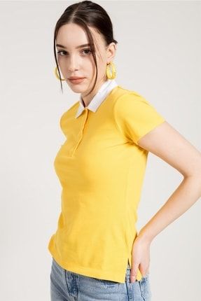 Sarı Klasik Kontrast Polo Yaka T-shirt 70077