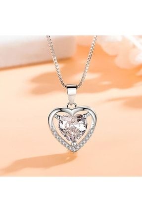 Sevgiliye Hediye 925 Ayar Gümüş Kadın Taşlı Kalp Kolye NEH3500