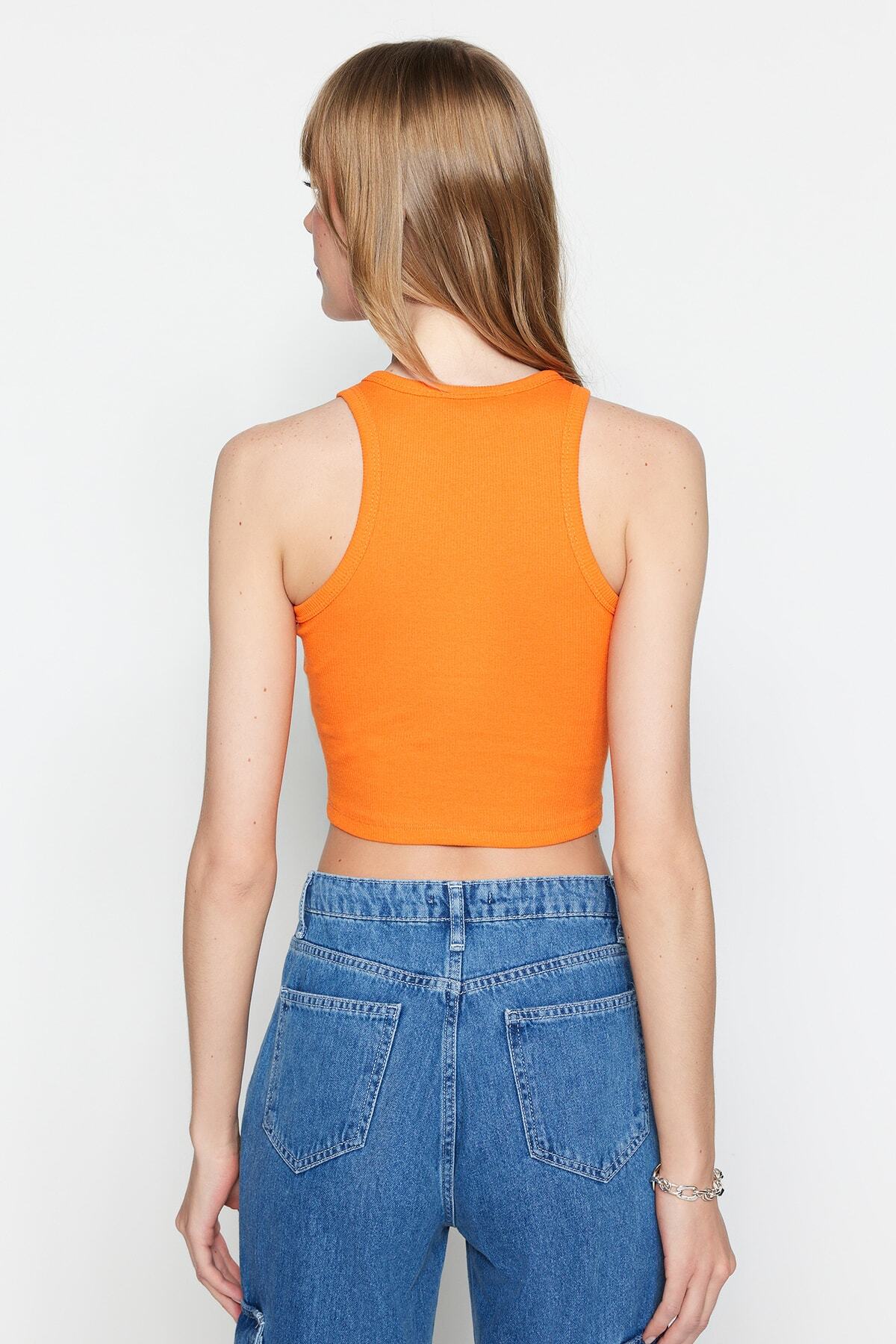 Trendyol Collection-Помаранчевий приталений облягаючий топ з глибоким вирізом з еластичного стрейчу TWOSS21AL0050 6