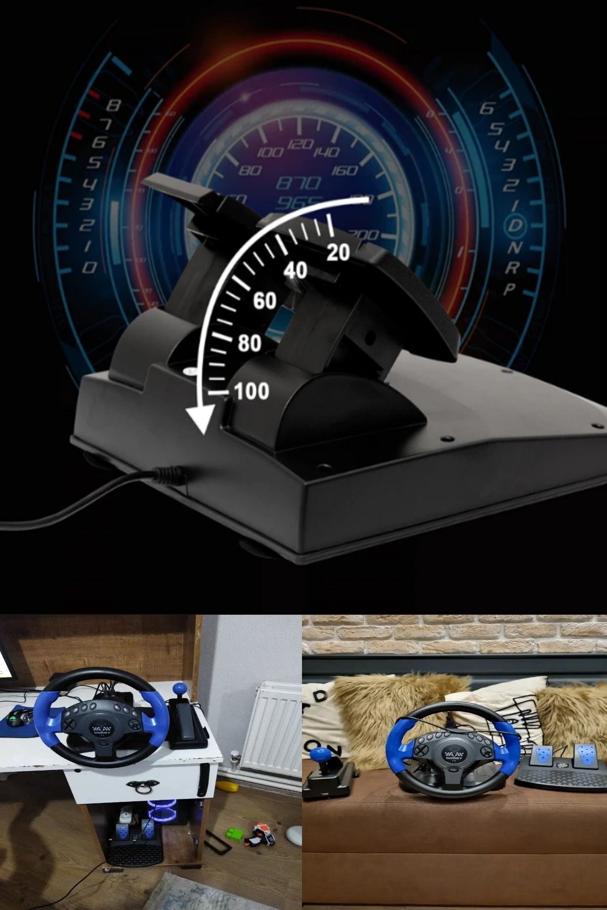 Midday-7 In 1 Ps2, Ps3,ps4, Ps5 Compatible X Box One Computer Compatible 270 Degree Rotatable Steering Set 4