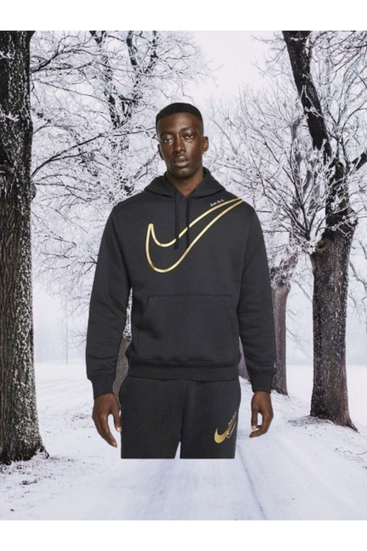 Black nike sweatshirt top with gold swoosh