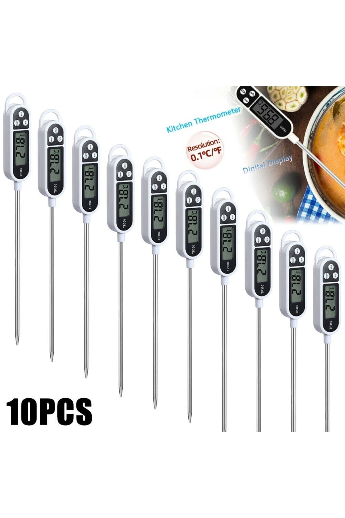Derwell Tp-300 Daldırma Süt Mama Yoğurt Çorba Mayalama Dijital Mutfak Gıda Yemek Termometresi 10 Adet