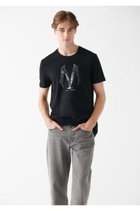 Jeans Baskılı Siyah Tişört Slim Fit / Dar Kesim 0611023-900