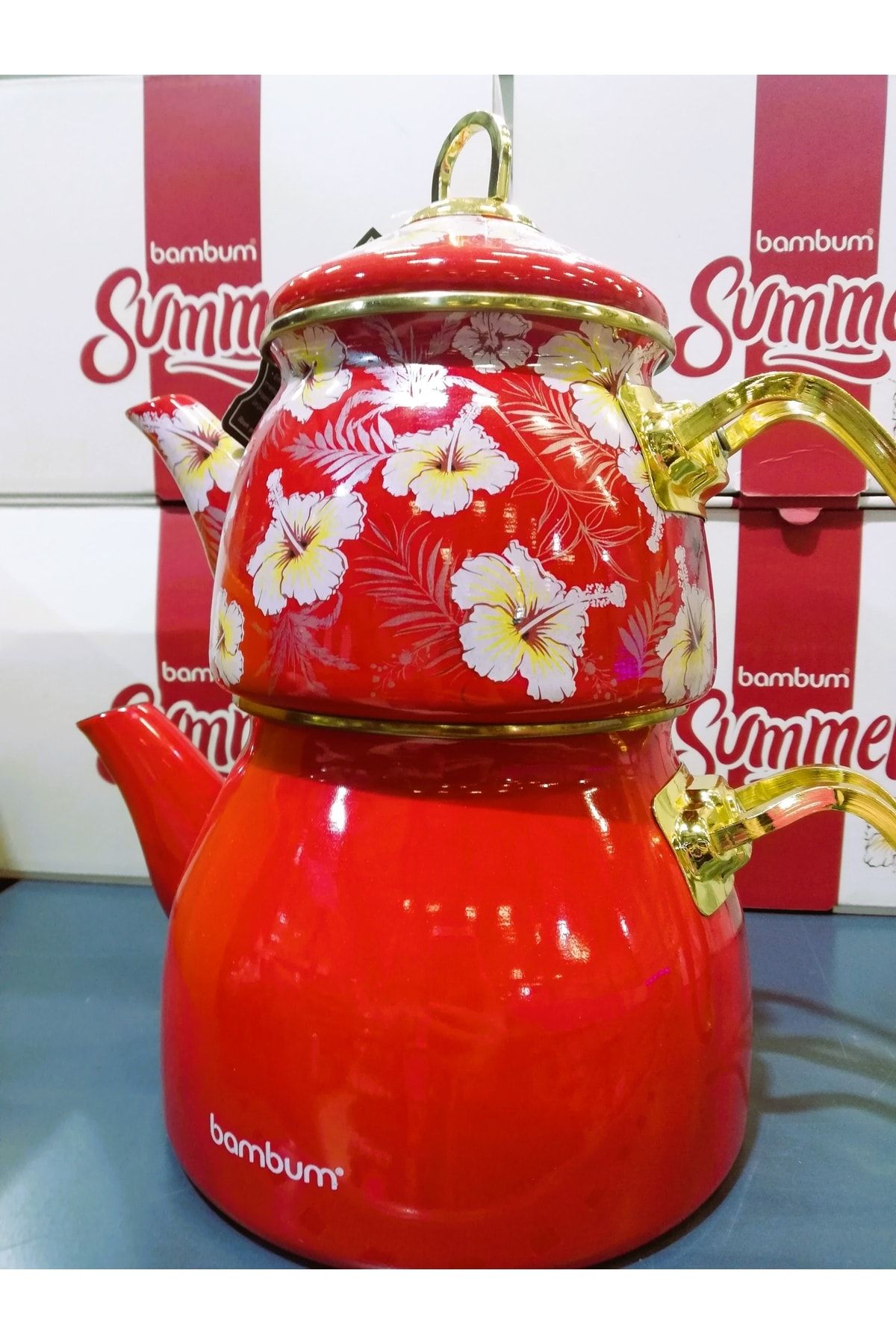 Decorland Summer - Çaydanlık Takımı Kırmızı Desenli FB7162