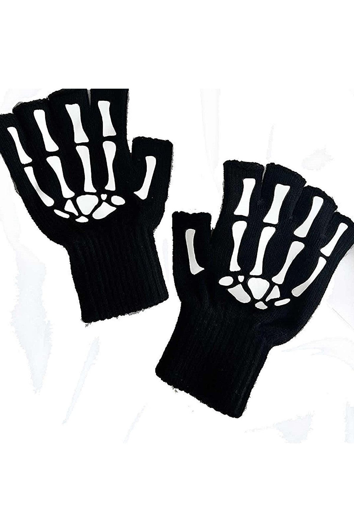 Afillix Concept-Black Skeleton Design Fingertip Open Gloves 1