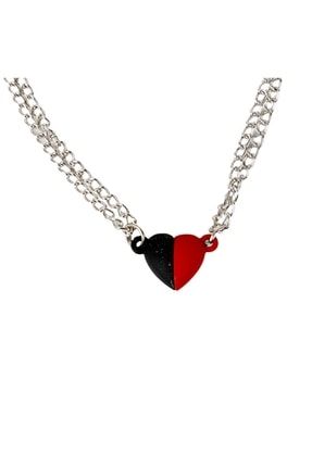 Kırmızı Siyah Küçük Kalp Tasarım Çift Zincir Sevgili Bilekliği 02137