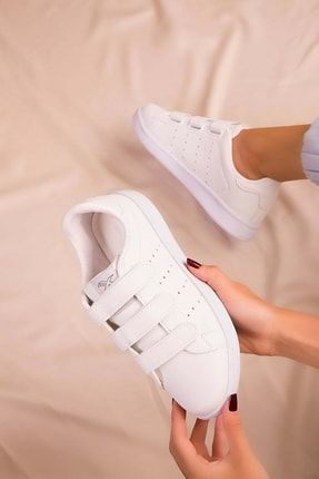 Beyaz Kadın Üç Cırtlı Günlük Yürüyüş Spor Ayakkabı - Beyaz - 38 BA03854