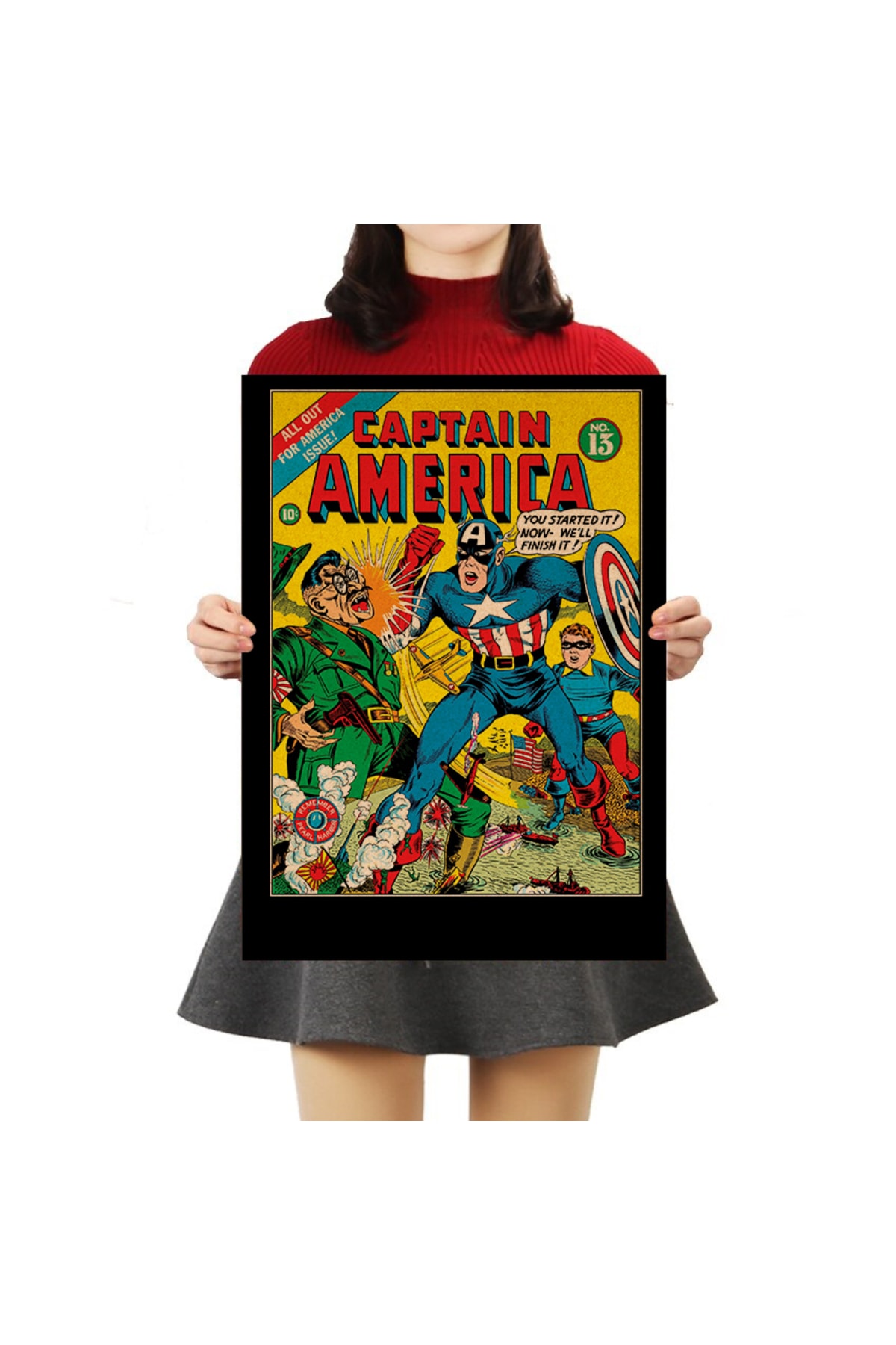 Caph Design Captain America Çizgi Roman Kapağı Vintage Kraft Poster