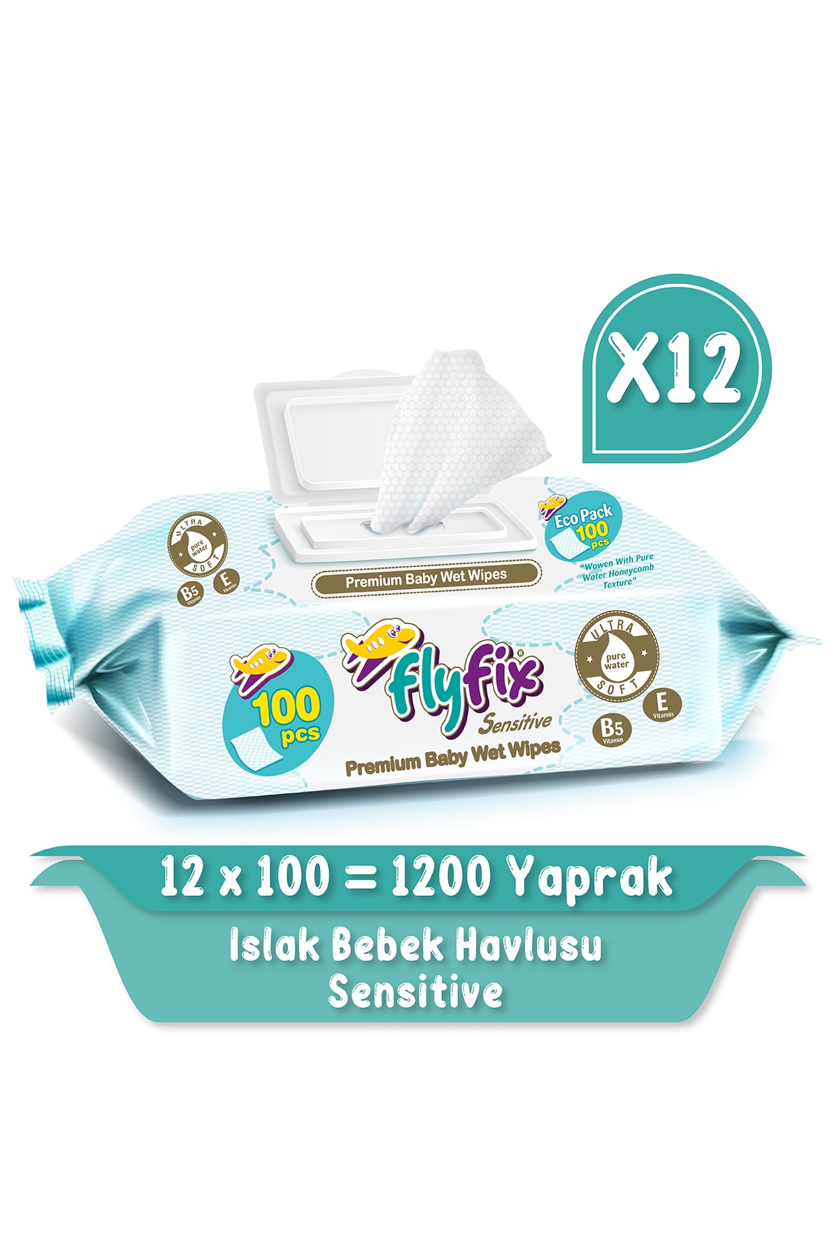 Flyfix Sensitive 12x100 Lü 1200 Yaprak Premium Islak Mendil Bebek Havlusu