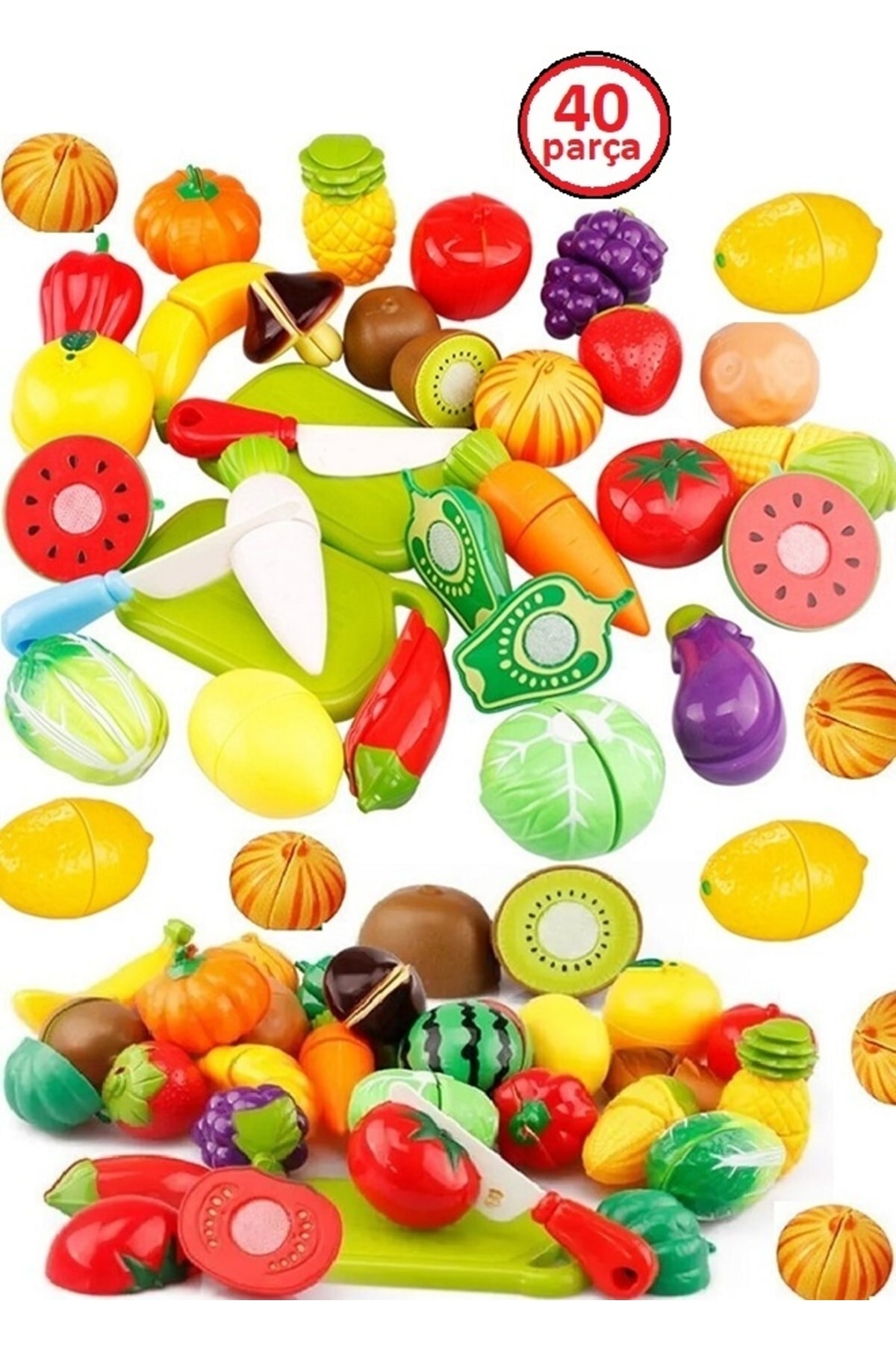 OYUNCAKSAHİLİ Meyve Sebze Kesilen Oyuncaklar Mutfak 40 Parça Kivi Havuç Limon Mısır Biber Çilek Dahaçok Oyuncak IV11308