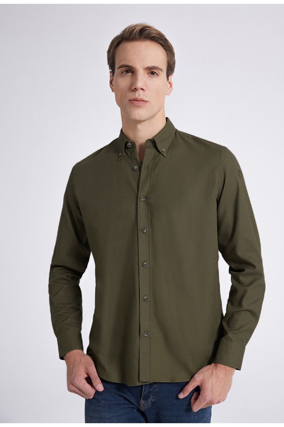 D'S Damat Regular Fit Haki Armürlü Gömlek