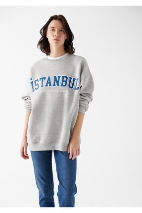 Istanbul Baskılı Gri Sweatshirt 1610415-80196