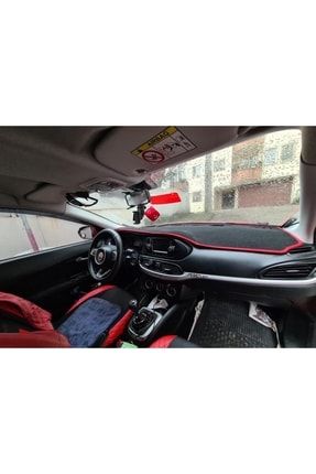 2015-2020 Modellerine Uygun Fiat Egea Ekransız Torpido Koruma Halısı Siyah Kenar Renk Kırmızı TYC00441554423