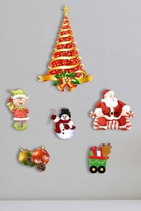Noel Baba Çam Ağacı Geyik Yeni Yıl Yılbaşı Hediye Ahşap Çocuk Odası Duvar Süsü ADS00694