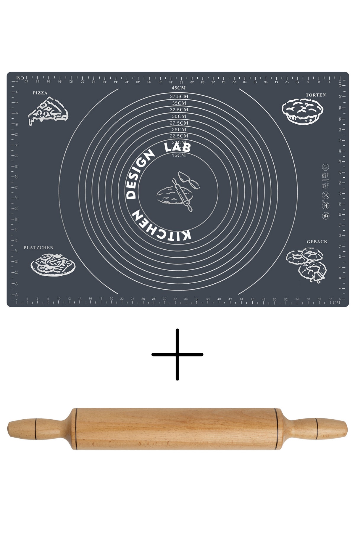 Kitchen Design Lab 2 Li Set Gri 45x65 Cm Silikon Hamur Açma Matı 48
