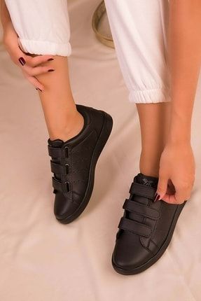 Siyah Kadın Üç Cırtlı Günlük Yürüyüş Spor Ayakkabı - Siyah - 37 BA03854