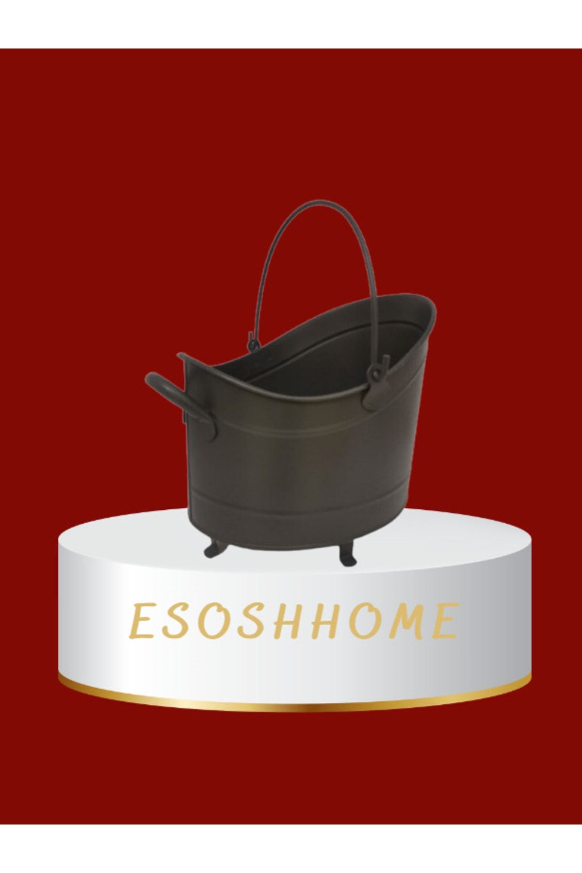 ESOSHHOME Dekoratif Ayaklı Oval Odunluk & Kömürlük 45 X 38 X 40 Cm Siyah