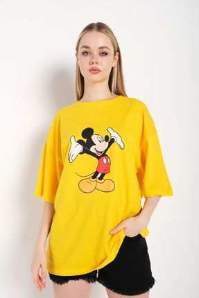 Kadın Sarı Kollar Açık Micky Oversize Tshirt MBGSOBT-129-YENI