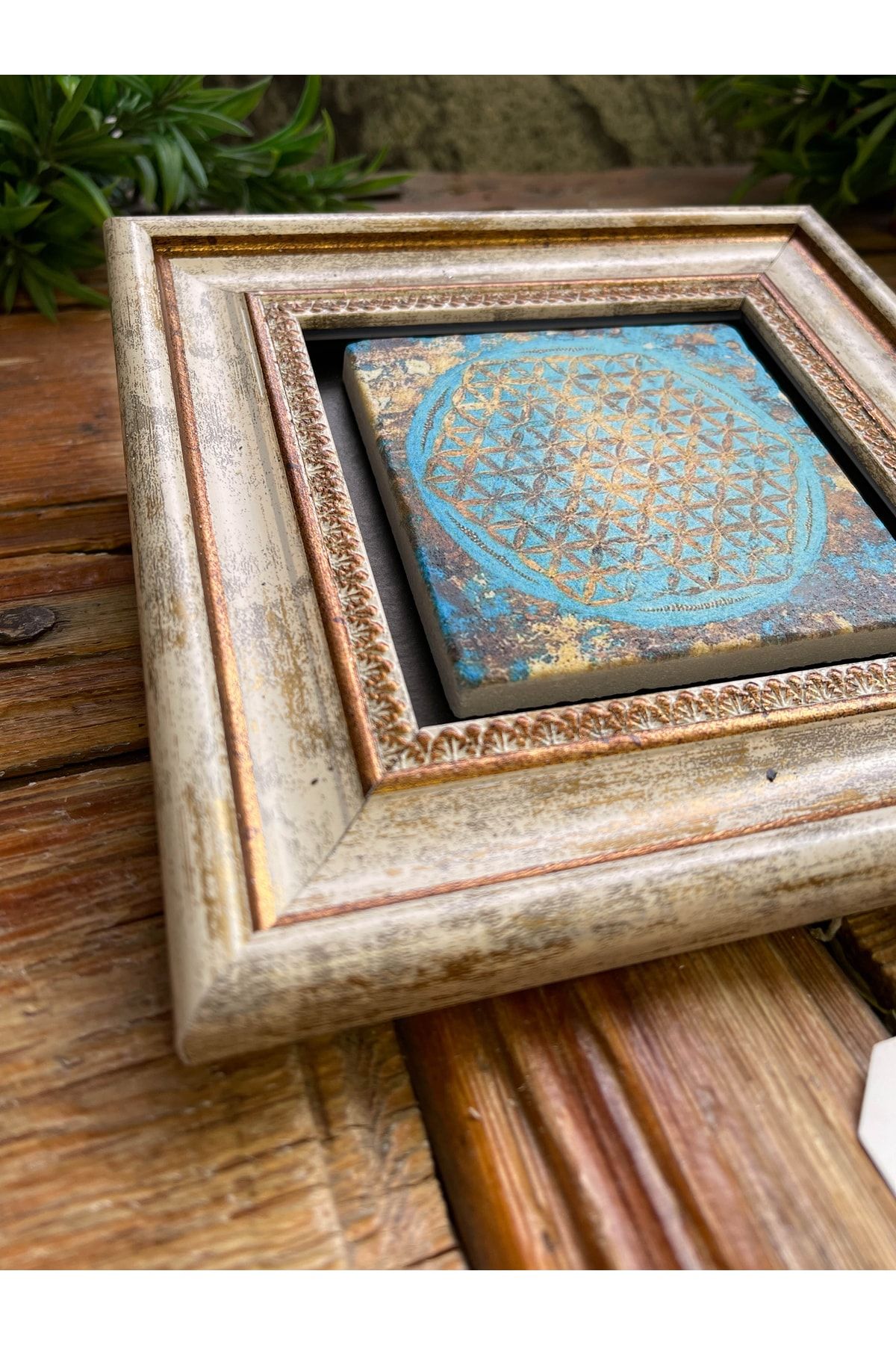 Oscar Stone Decor Yaşam Çiçeği Çerçeveli Taş Duvar Dekoru 20x20 Cm-wall Decor VB10026