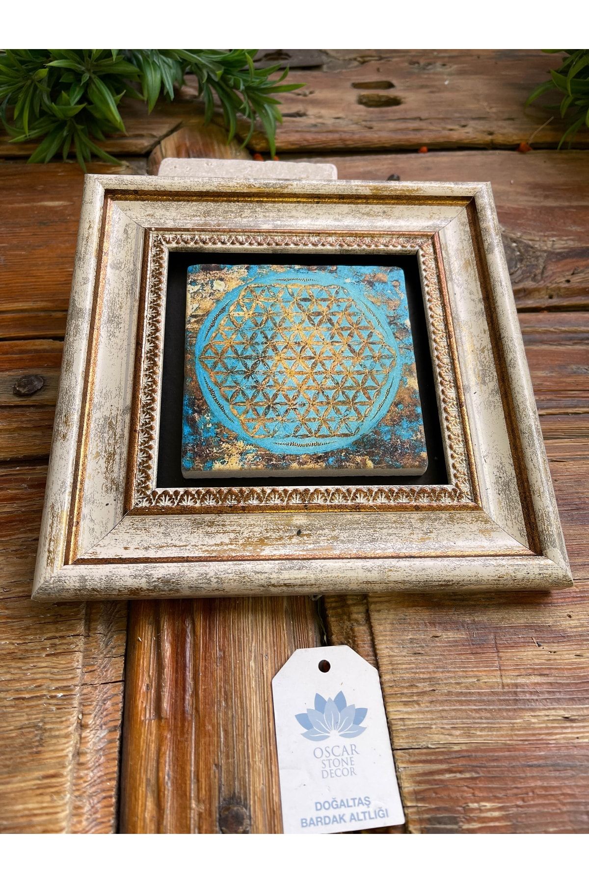Oscar Stone Decor Yaşam Çiçeği Çerçeveli Taş Duvar Dekoru 20x20 Cm-wall Decor VB10026