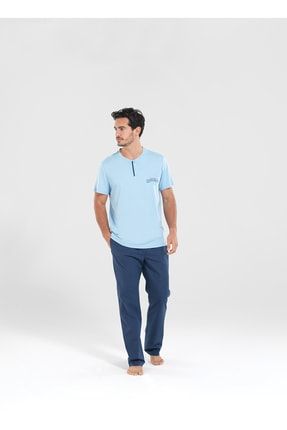 Erkek Uzun Pijama Takımı 30101 - Mavi