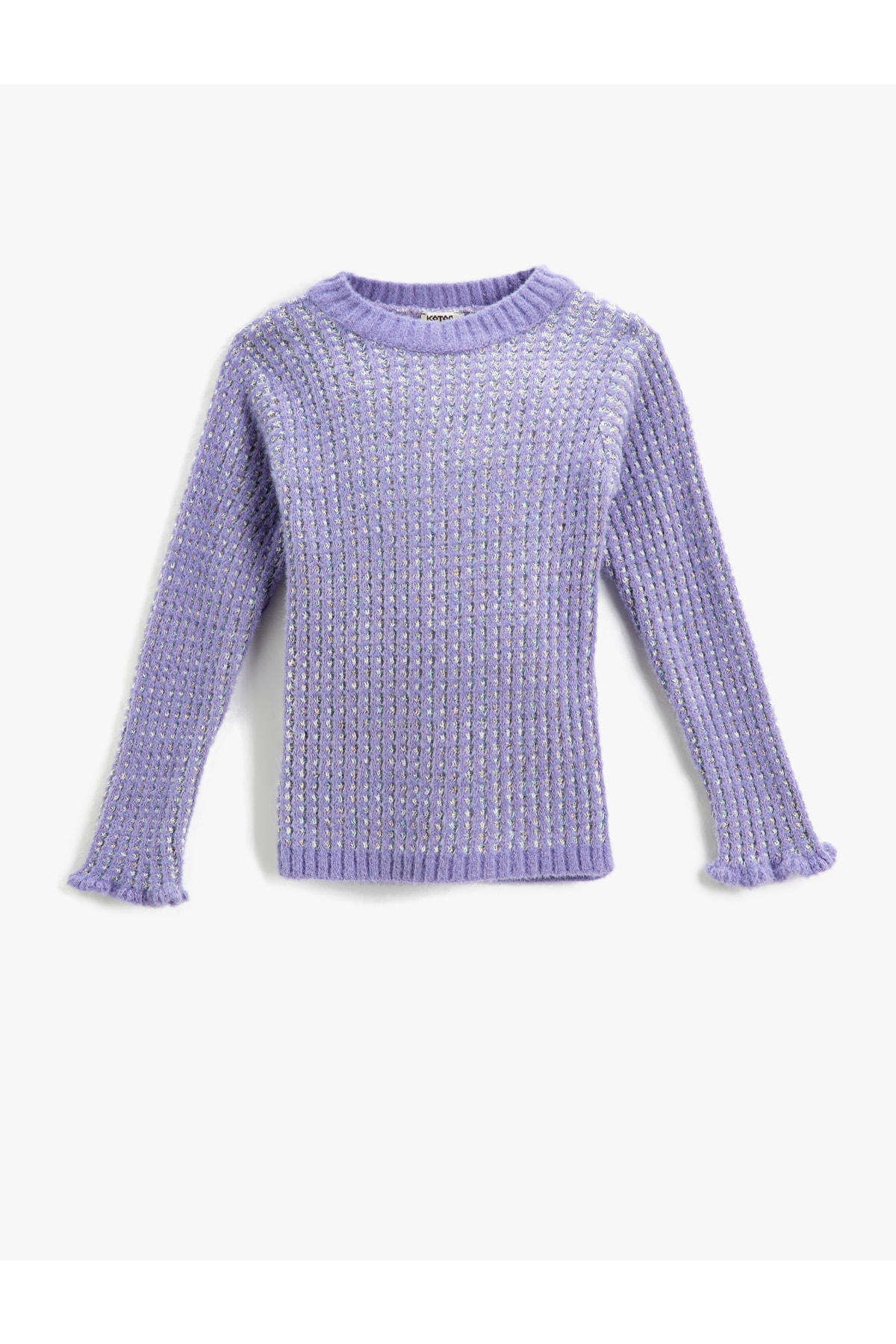 Koton Sweter z dzianiny o teksturowanej fakturze, wokół szyi, z długimi rękawami i detalami z falbanami
