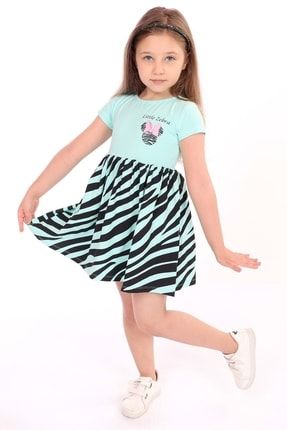 Kız Çocuk Little Yazılı Etek Kısmı Zebra Desen Baskılı Elbise 22362