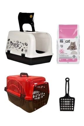 Maxi Karbon Filtreli Kapalı Kedi Tuvaleti Kırılmaz Kürek Proline Kedi Kumu 5l Kedi Taşıma Kabı Maxibundle