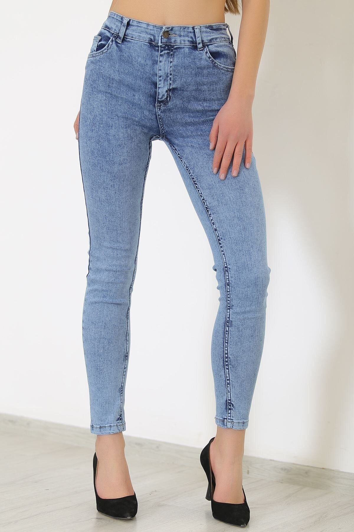 LİMABEL-Blue High Waist Mom Jeans Lycra Stretch Jeans 3