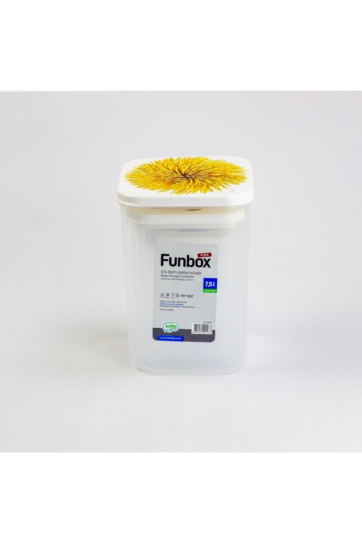 4'lü Uzun Funbox Saklama Kabı (0,9+1,4+2,1+3,1 Lt) Makarna Desenli — görsel 2