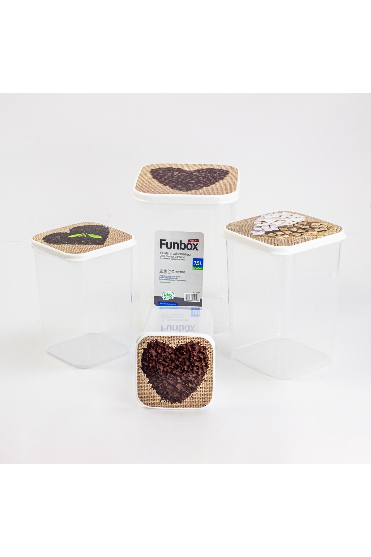 4'lü Uzun Funbox Saklama Kabı (0,9+1,4+2,1+3,1 Lt) Kahve Desenli — görsel 1