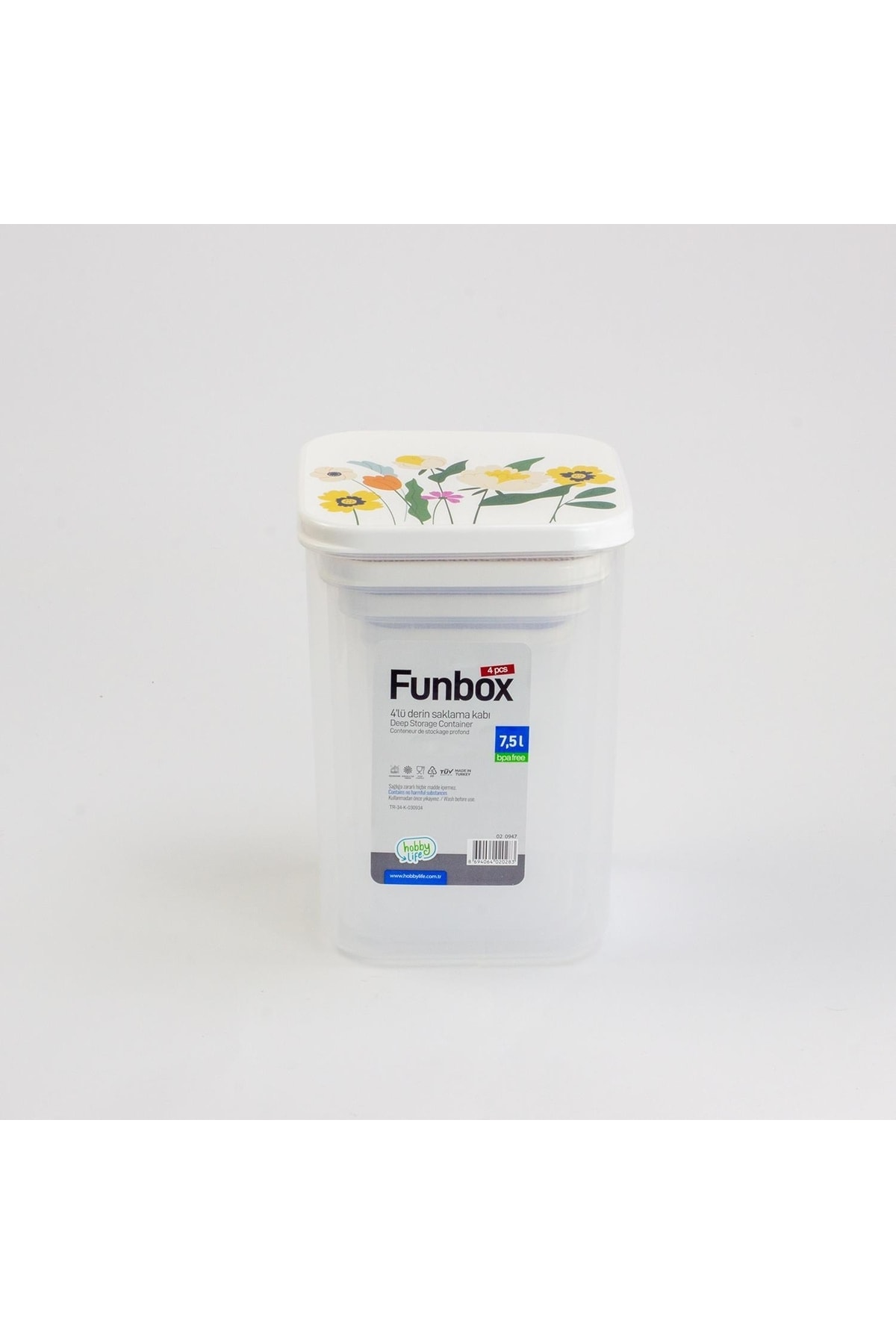 4'lü Uzun Funbox Saklama Kabı (0,9+1,4+2,1+3,1 Lt) Çiçek Desenli — görsel 2 · ÇİÇEKDESENLİ