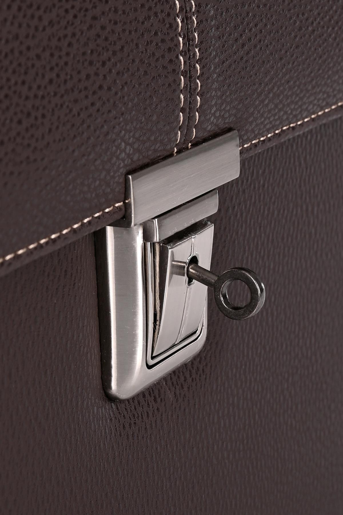 DERİEND  2010 15.6 Inç Laptop Bölmeli A4 Ve Dosya Uyumlu Evrak Çantası Kahverengi - Görsel 6