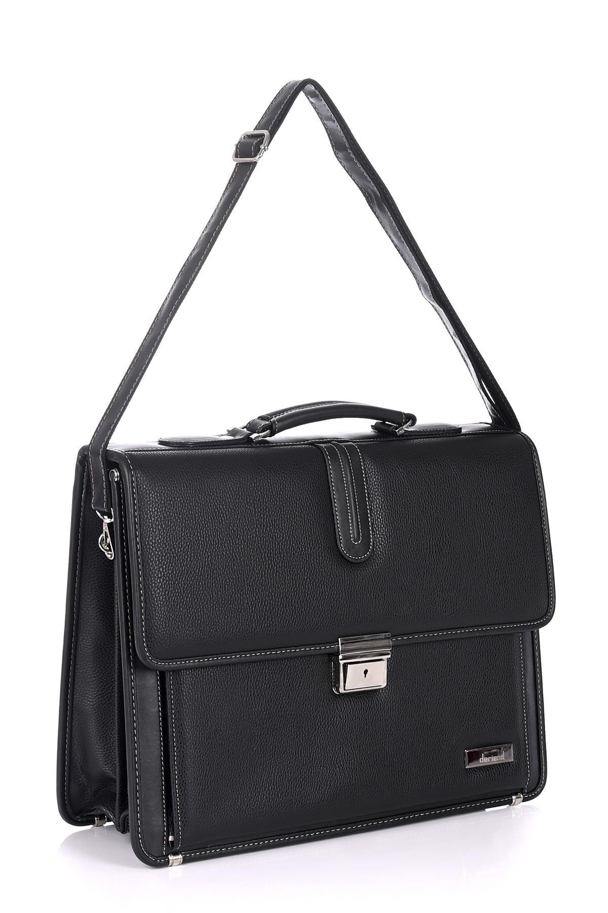 DERİEND  15.6 Inç Laptop Bölmeli A4 Ve Dosya Uyumlu Evrak Çantası Siyah - Görsel 5