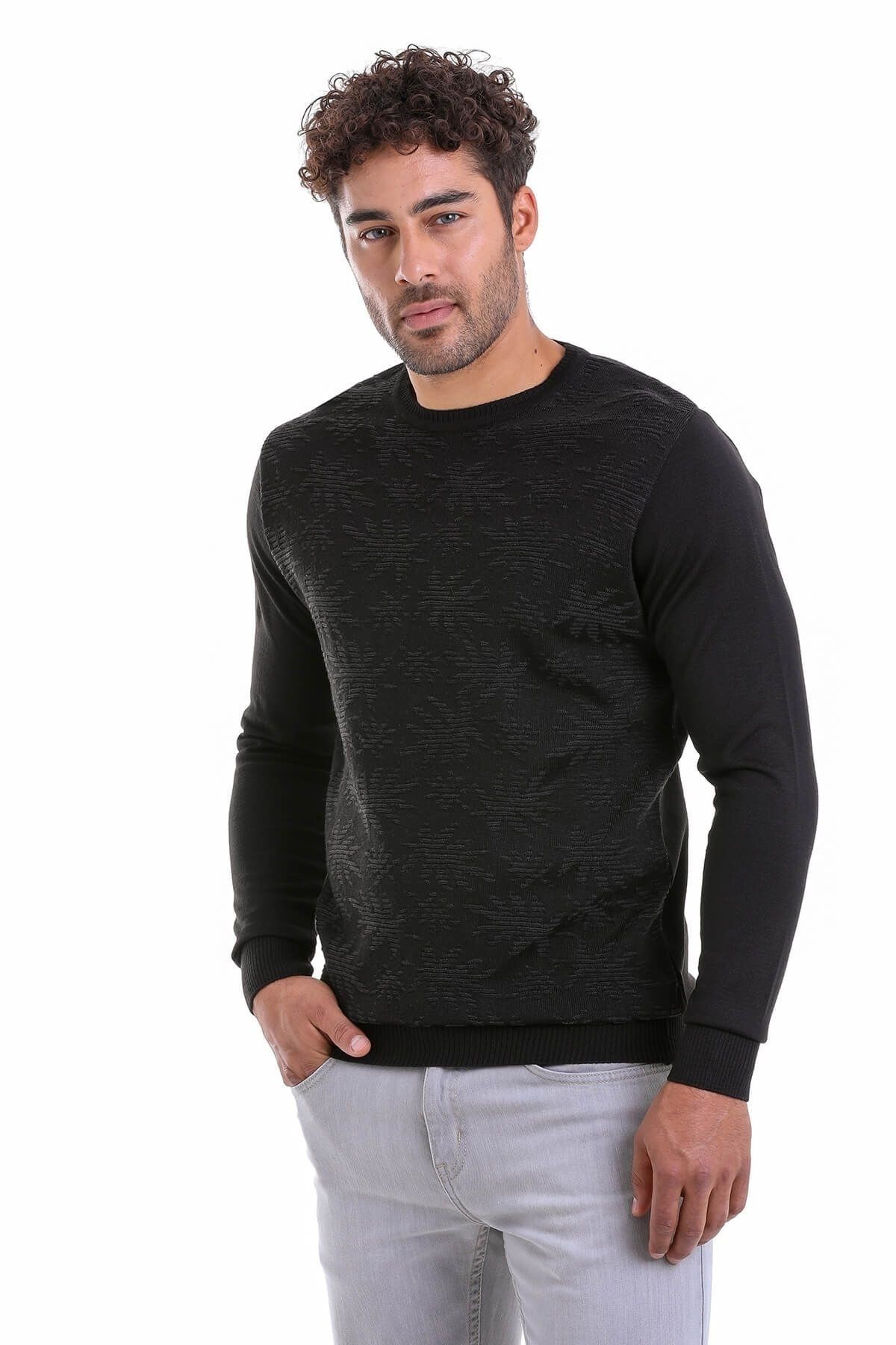 ژاکت یقه پشمی ژاکارد فیت مشکی Comfort Fit Hatemoğlu