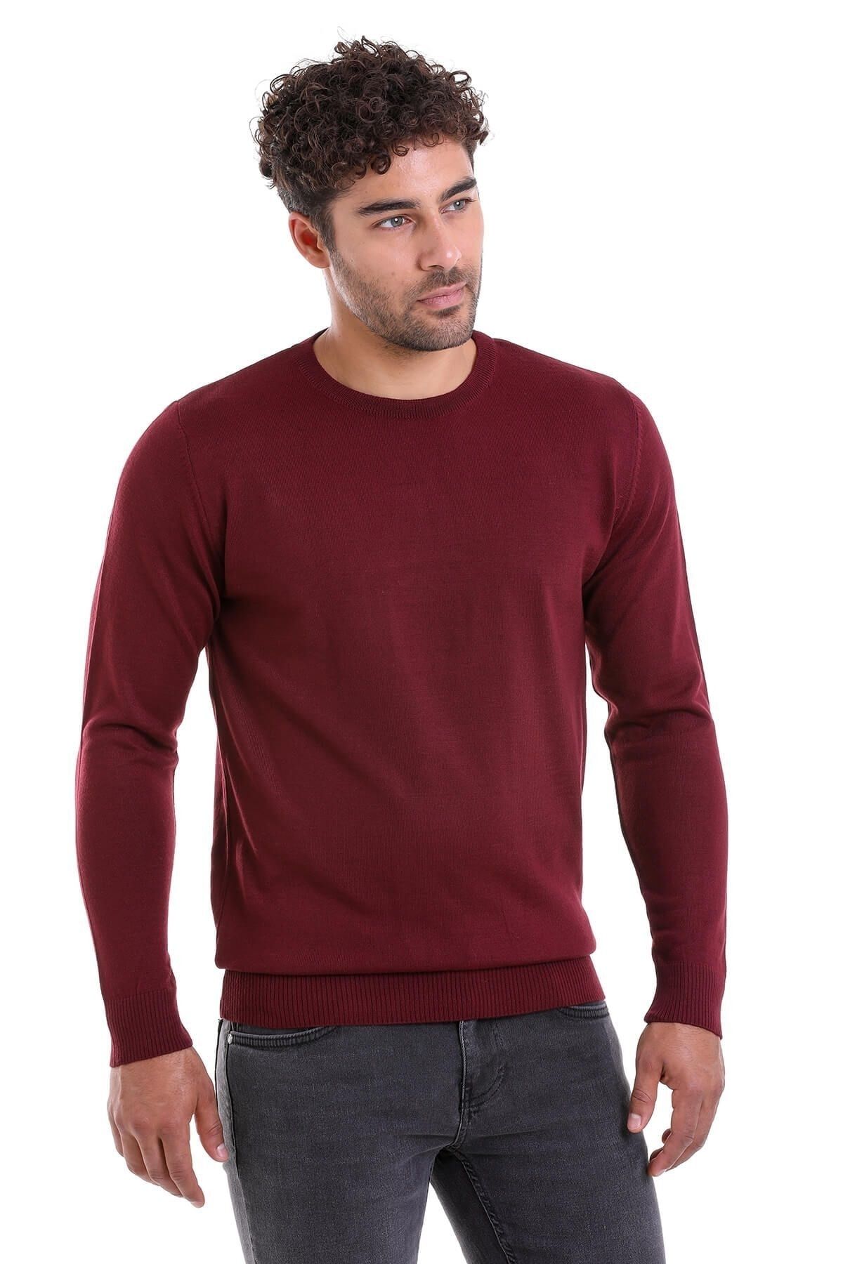 ژاکت پشمی یقه ای ساده Claret Red Comfort Fit Hatemoğlu